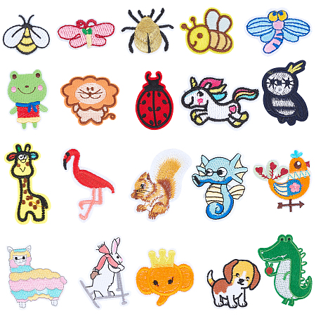 Computerized Embroidery Cloth Iron on/Sew on Patches, Costume Accessories, Appliques, Animals, Mixed Color, 21~73x28~56x1.5mm; 28pcs/bag