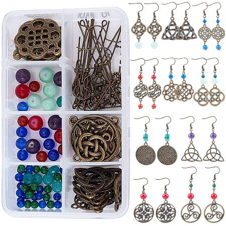 SUNNYCLUE DIY Dangle Earring Making Kits, with Alloy Pendants, Alloy Links Connectors, Glass Beads, Gemstone Beads, Brass Earring Hooks, Antique Bronze, 30x26x2.5mm, Hole: 2mm