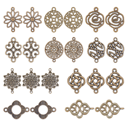 SUNNYCLUE Tibetan Style Links connectors, Mixed Shapes, Nickel Free, Antique Bronze, 7.4x7.2x1.7cm, 60pcs/Box