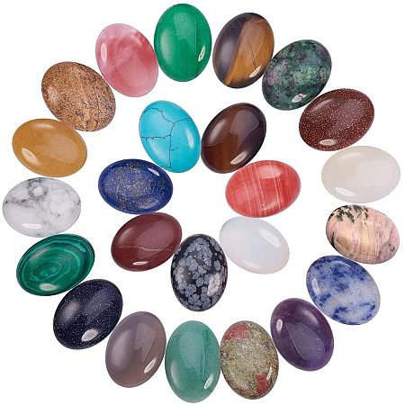 PandaHall Elite 25 Pcs Oval Gemstone Cabochon Flatback Beads 25x18x7mm for Photo Craft Jewelry Making Mixed Stone