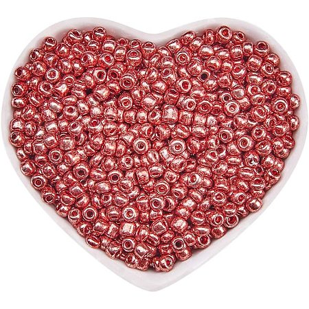 ORNALAND 6/0 Glass Seed Beads, Dyed Colors, Round, Crimson, 4mm, Hole: 1.5mm; about 1500pcs/bag