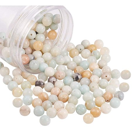 Natural Amazonite Beads, Round, with Plastic Containers, 8mm, Hole: 1mm