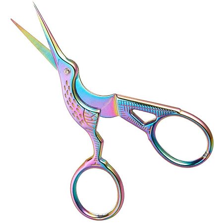 SUNNYCLUE Stainless Steel Scissors, Embroidery Scissors, Sewing Scissors, Crane, Rainbow, Multi-color, 9.45x4.45x0.45cm