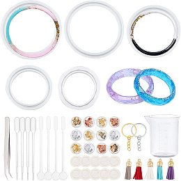 Olycraft DIY Bangle Making Kits, with DIY Bangle Silicone Molds, Suede Tassels, Iron Split Key Rings, UV Gel Nail Art Tinfoi, 100ml Measuring Cup Plastic Tools, 101x10.5mm, Inner Diameter: 77mm, 1pc/set