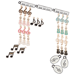 SUNNYCLUE Alloy Enamel Pendants, Piano Keyboard/Musical Note/Guitar, Mixed Color, 32.5x6.5x1.5mm, Hole: 2.5mm, 36pcs/box