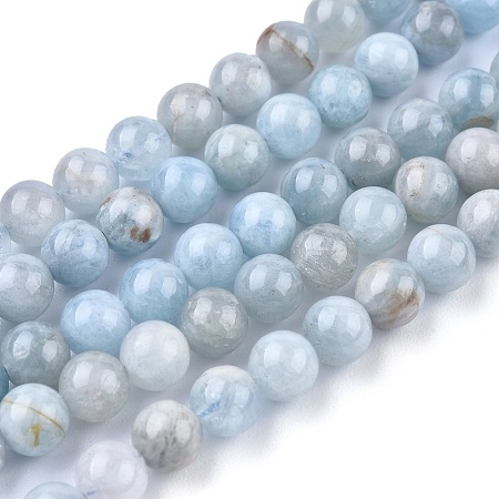 ARRICRAFT Natural Aquamarine Beads Strands, Round, Grade AB, 6mm, Hole: 0.7mm, about 62pcs/Strand, 20.31 inches(51.6cm)