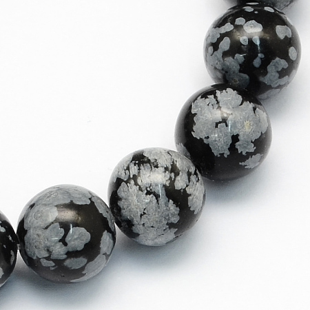 ARRICRAFT Natural Snowflake Obsidian Round Beads Strands, 6.5mm, Hole: 1mm, about 63pcs/strand, 15.5 inches