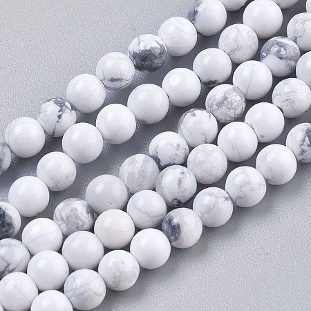 Arricraft Natural Howlite Beads Strands, Round, White, 8mm, Hole: 1mm, about 24pcs/strand, 7.6 inches