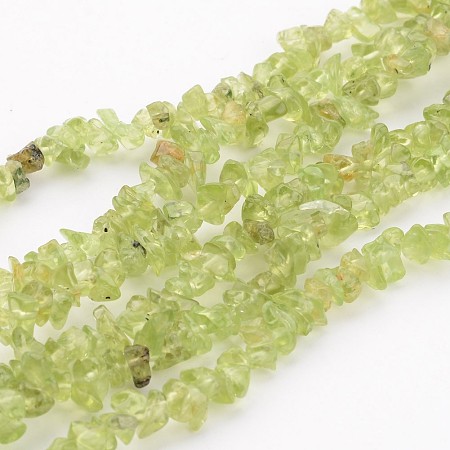 Arricraft Peridot Gemstone Beads, Chip, about 3~4mm wide, hole: about 0.3mm, 32~32.5 inch