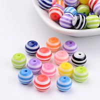 Honeyhandy Round Resin Stripe Beads, Mixed Color, about 10mm in diameter, hole: 2mm