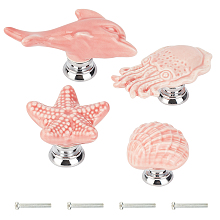 Gorgecraft Porcelain Drawer Knobs, with Zinc Alloy Finding and Iron Screw, for Home, Cabinet, Cupboard and Dresser, Mixed Shapes, Pink, 4sets/bag