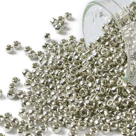 TOHO Round Seed Beads, Japanese Seed Beads, (714) Metallic Silver, 8/0, 3mm, Hole: 1mm, about 222pcs/10g