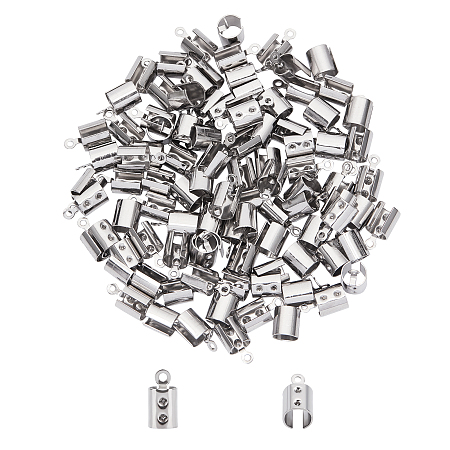 Unicraftale 304 Stainless Steel Folding Crimp Cord Ends, Stainless Steel Color, 12x6.5mm, Hole: 1.5mm, 200pcs/box