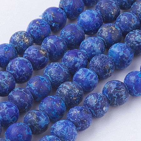 Arricraft Dyed Natural Lapis Lazuli Round Beads Strands, Frosted, 4~4.5mm, Hole: 1mm, about 85~90pcs/strand, 14.9 inches(38cm)
