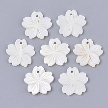 Honeyhandy Freshwater Shell Pendants, Sakura Flower, Creamy White, 20.5x20.5~22x1.5~2.5mm, Hole: 1.5mm