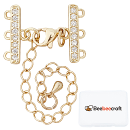 Beebeecraft 2 Sets 18K Gold Plated Multi Strand Clasps with Lobster Clasps Adjustable Chain Connector Set Cubic Zirconia 3 Strand Clasps Chain Extender for DIY Necklaces Bracelets Jewelry Making
