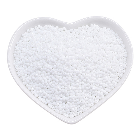 Ornaland Glass Seed Beads, Grade A, Baking Varnish, Opaque Colours, Round, White, 2x1.5mm, Hole: 0.7mm; about 11200pcs/bag