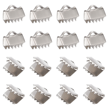 304 Stainless Steel Ribbon Crimp Ends, Rectangle, Stainless Steel Color, 6x6.5mm, Hole: 2.5x1.5mm, 200pcs/box