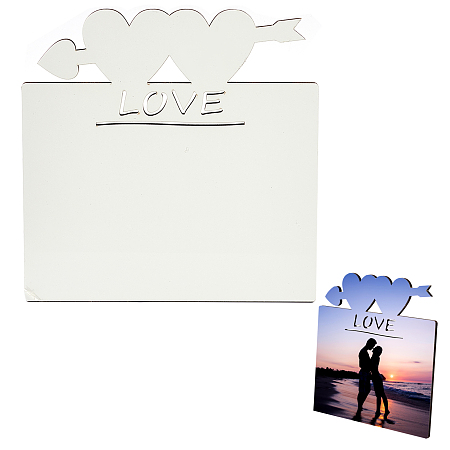 CREATCABIN Sublimation MDF Blanks Photo Frame, for Transfer Heat Press Printing Crafts, Rectangle with Word Love, White, Photo Frame: 190x190x5mm, Holder: 106x60x9mm