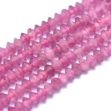 ARRICRAFT Natural Pink Tourmaline Beads Strands, Bicone, Faceted, Pink, 3x2mm, Hole: 0.5mm, about 190~200pcs/strand, 15.35 inches(39cm)
