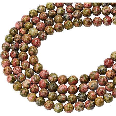 ARRICRAFT Natural Unakite Beads Strands, Round, 8mm, Hole: 1mm; about 47pcs/strand, 15.7 inches(39.88cm); 4strands/box