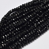 ARRICRAFT Faceted Rondelle Natural Black Spinel Bead Strands, 5~5.5x3mm, Hole: 1mm, about 105pcs/strand, 15.5 inches