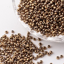 Honeyhandy 12/0 Glass Seed Beads, Metallic Colours, Dark Goldenrod, 2mm, about 3333pcs/50g