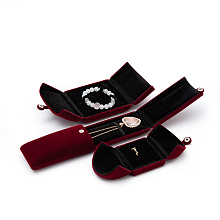 Olycraft Velvet Box Sets(Ring, Bangle, Necklace), with Snap Buttons, Mixed Shapes, Dark Red, Ring: 6.9x6.3x5.7cm; Bangle: 9.7x9.9x3.9cm; Necklace: 22x6x4cm; 3pcs/set