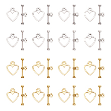 Tibetan Style Alloy Toggle Clasps, Lead Free & Cadmium Free, Heart, Antique Silver & Golden, Heart: about 12mm wide, 14mm long, Bar: about 19mm long, hole: 1.5mm, 300sets/box