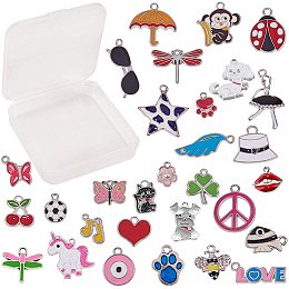 SUNNYCLUE Alloy Enamel Pendants/Charms, Mixed Shapes, Platinum & Silver, 7.4x7.2x1.7cm