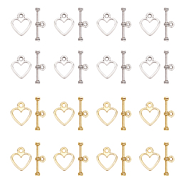 Tibetan Style Alloy Toggle Clasps, Lead Free & Cadmium Free, Heart, Antique Silver & Golden, Heart: about 12mm wide, 14mm long, Bar: about 19mm long, hole: 1.5mm, 300sets/box