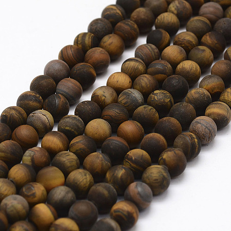 ARRICRAFT Frosted Natural Tiger Eye Beads Strands, Round, 8mm, Hole: 1mm, about 45pcs/strand, 15.1 inches