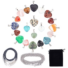 SUNNYCLUE DIY Heart Pendant Necklaces Making Kits, include Gemstone Pendants, Waxed Cotton Cord Necklace Making, 304 Stainless Steel Women Chain Necklaces, Pendants: 17~22x15~21x5~8mm, Hole: 2x7mm; 20pcs/set