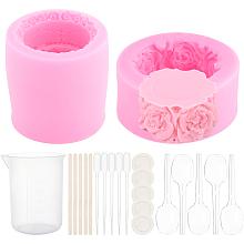 Olycraft DIY Multilayer Cake Fondant Molds Kits, Include Wooden Craft Sticks, Plastic Pipettes, Latex Finger Cots, Plastic Measuring Cup, Plastic Spoons, Hot Pink, 70x33mm, Inner Diameter: 43.5x51mm; 1pc