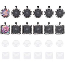 DIY Pendant Making Kits, with Electrophoresis Alloy Rhinestones Pendant Cabochon Settings and Transparent Glass Cabochons, Black, Cabochon Settings: 12pcs/set