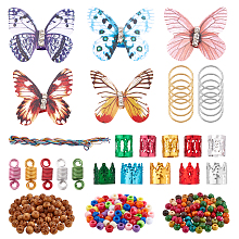 DIY Hair Styling Tools, with Iron Open Jump Rings, Acrylic European Beads, Natural Wood Beads, Aluminum Hair Coil Cuffs and Hair Braiding String, Mixed Color, 457pcs/set; Ring: 40pcs/set, Beads: 300pcs/set, Cuffs: 105pcs/ste, Braiding String: 12pcs/set