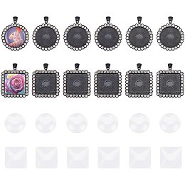 DIY Pendant Making Kits, with Electrophoresis Alloy Rhinestones Pendant Cabochon Settings and Transparent Glass Cabochons, Black, Cabochon Settings: 12pcs/set