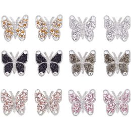 Fingerinspire Butterfly Rhinestone Patches, Iron/Sew on Appliques, Costume Accessories, for Clothes, Bag Pants, Shoes, Cellphone Case, Mixed Color, 62x62x4mm; 6 colors, 2pcs/color, 12pcs/box