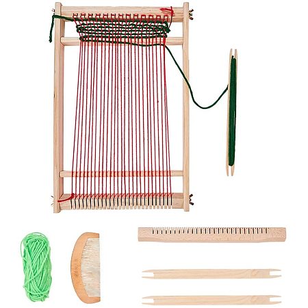 Arricraft 1 Set Wood Knitting Weaving Looms with Yarns Warp Adjusting Rods Combs Shuttles DIY Hand Knitting Machine, Detailed Instructions Include