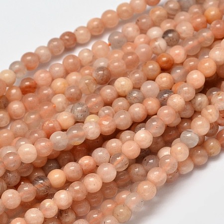 Arricraft Round Natural Sunstone Beads Strands, 4mm, Hole: 0.6mm, about 94pcs/strand, 15.4 inches