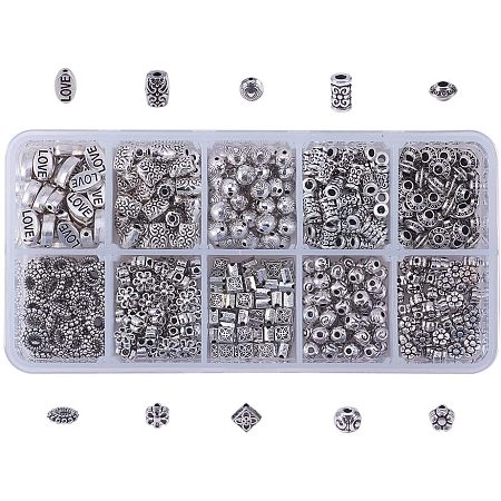 Tibetan Style Alloy Beads, Mixed Shapes, Antique Silver, 13.5x7x3cm; 500pcs/box