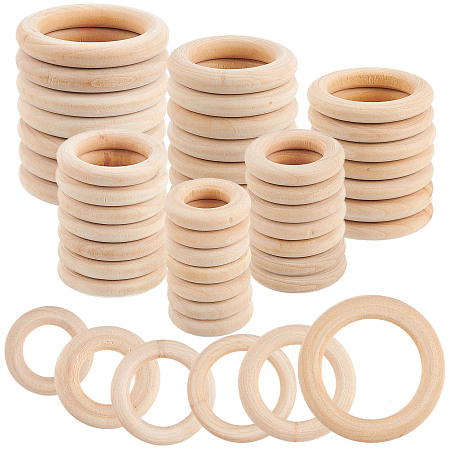 Gorgecraft Unfinished Wood Linking Rings, Original Color Wooden Ring, Round Ring, PapayaWhip, 48pcs/set