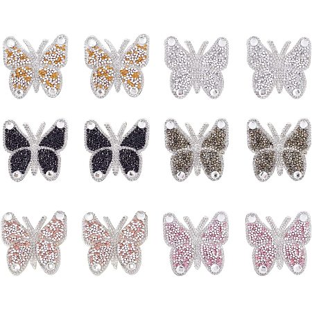 Fingerinspire Butterfly Rhinestone Patches, Iron/Sew on Appliques, Costume Accessories, for Clothes, Bag Pants, Shoes, Cellphone Case, Mixed Color, 62x62x4mm; 6 colors, 2pcs/color, 12pcs/box