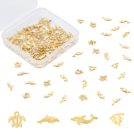 Olycraft Ocean Theme Alloy Cabochons, for DIY Crystal Epoxy Resin Material Filling, Mixed Shapes, Golden, 120pcs/box