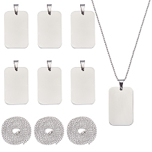 Unicraftale DIY Pendant Necklace Making Kits, include Stainless Steel Ball Chains & Rectangle Tag Pendants, Stainless Steel Color, Chain: 23.6 inches(60cm), Links: 1.5mm, 6pcs/box