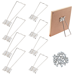 Iron Photo Frame Bracket, with Screw, Stainless Steel Color, 102~152x46~49.5x4.5~5mm, Screw: 8x5mm, Pin: 3mm; 12set/bag