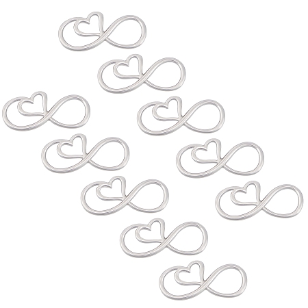 UNICRAFTALE 304 Stainless Steel Links, Infinity with Heart, Stainless Steel Color, 40x19x2.5mm, Hole: 1.5mm; 10pcs/box