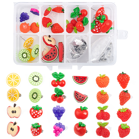 SUNNYCLUE DIY Stud Earring Making Kits, with Resin Fruits Cabochons, Stud Earring Findings and Ear Nuts, Mixed Color