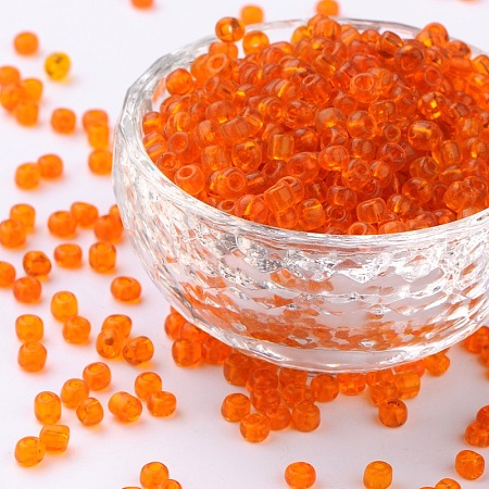 ORNALAND 6/0 Glass Seed Beads, Transparent Colours, Round, Dark Orange, 4mm, Hole: 1.5mm; about 1500pcs/bag