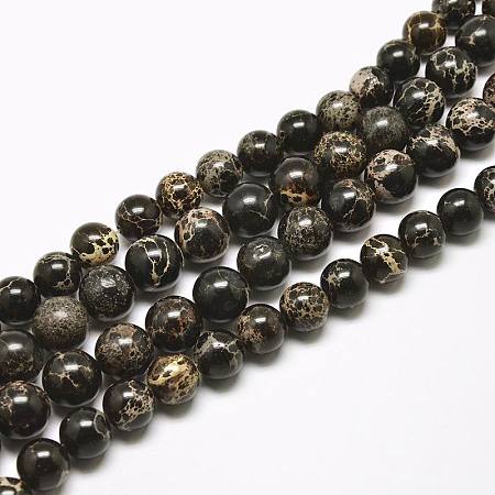 Arricraft Round Natural Imperial Jasper Beads, Dyed, Black, 6mm, Hole: 1mm, about 66pcs/strand, 15.7 inches.